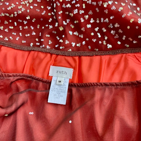 Ruth Sequined Skirt Orange Red Mesh Overlay Y2K (M) - Picture 6 of 8